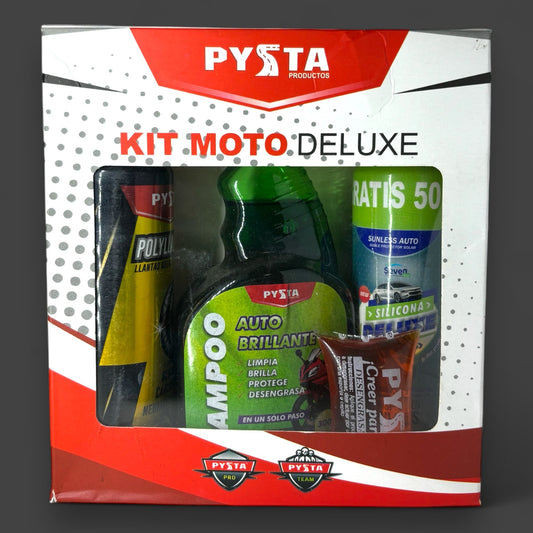 KIT MOTO DELUXE INVICTUS (POLYLLANTAS-SHAMPOO-SILICONA-DESENGRASANTE)